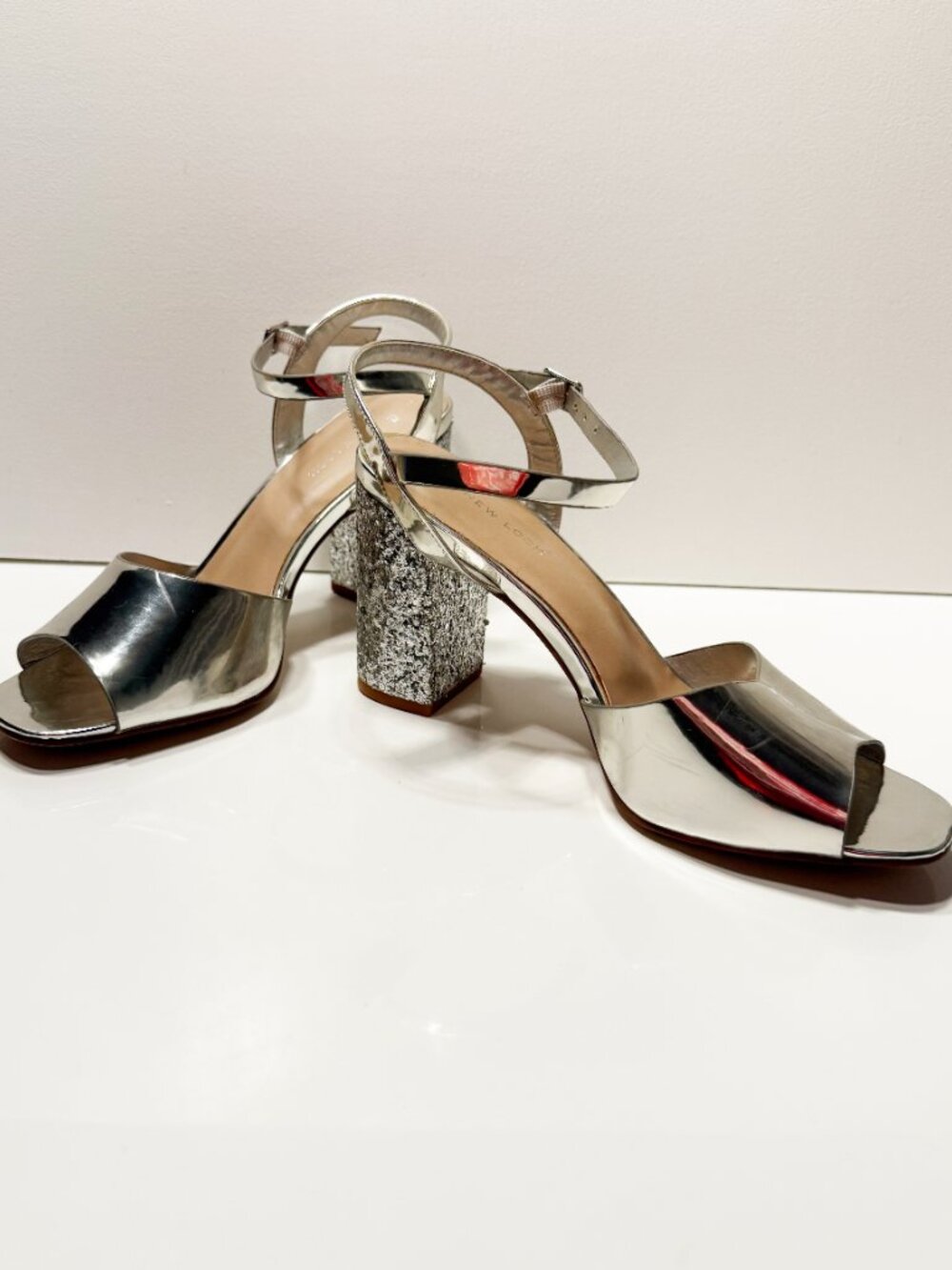 Shiny Silver with Glitter Block Heels